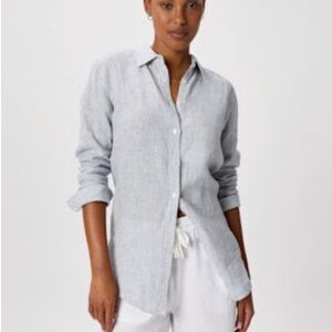 Quince Blue and White Striped Linen Shit